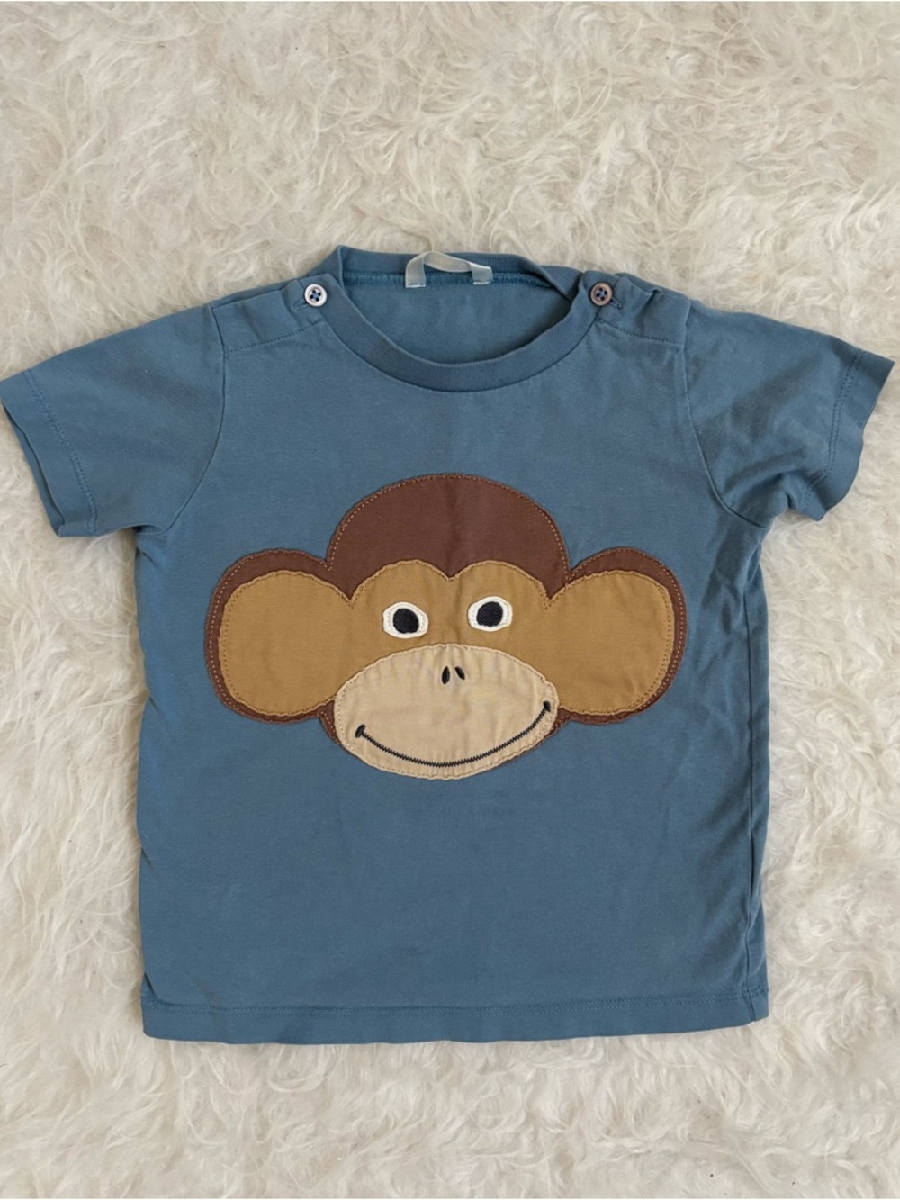 Baby Boden Baby Boy Blue Short-Sleeve Monkey Appliqué Tee